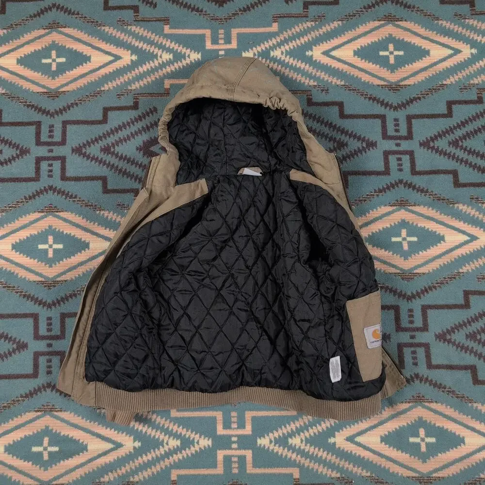 Carhartt Jacket Youth XS 6 Brown Duck Cloth Quilt Lined Canvas Coat Distressed